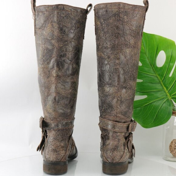 Steve Madden Womens Brodiee Riding Boot Size 9.5 Brown Tan Crackle Distressed - Picture 6 of 12